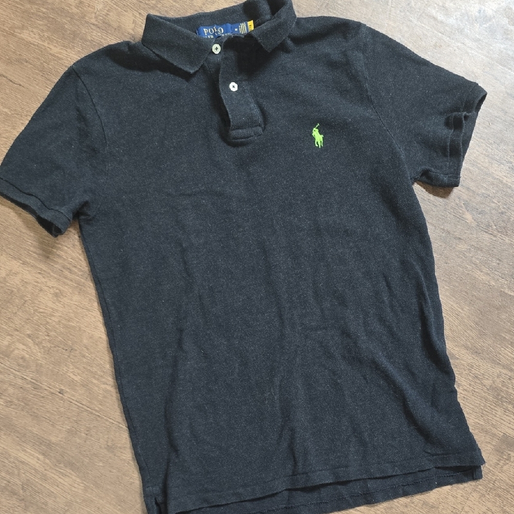 POLO By RALPH LAUREN Heathered Black Polo with Green‎ Logo Sz M Boys